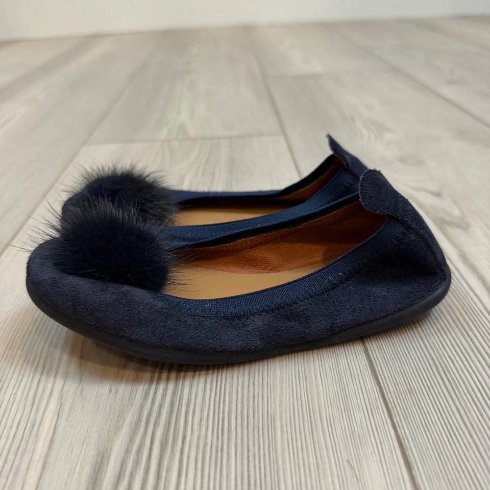 Elephantito Girls Navy Blue Suede Pom Pom Ballet Flats Made in Spain Size 29 12
